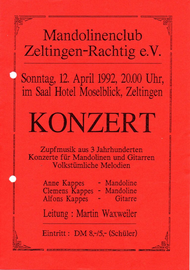 Plakat 1992 – Zupfmusik aus 3 Jahrhunderten