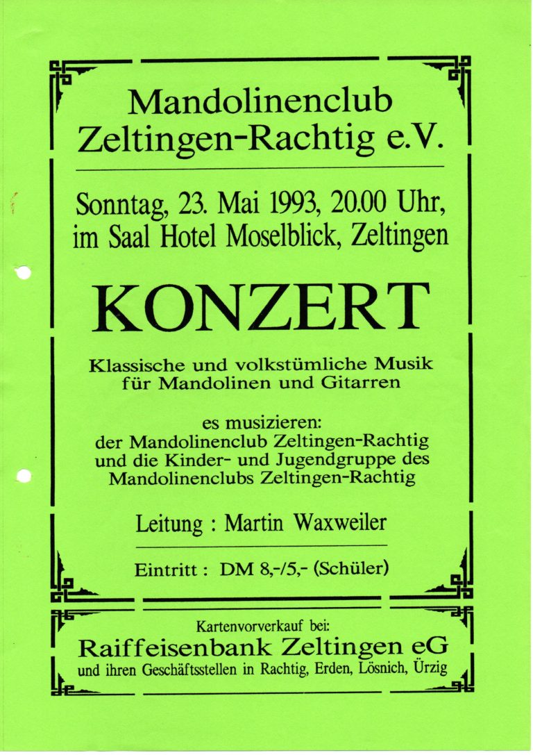 Plakat 1993 – Klassische und volkstümliche Musik für Mandolinen und Gitarren