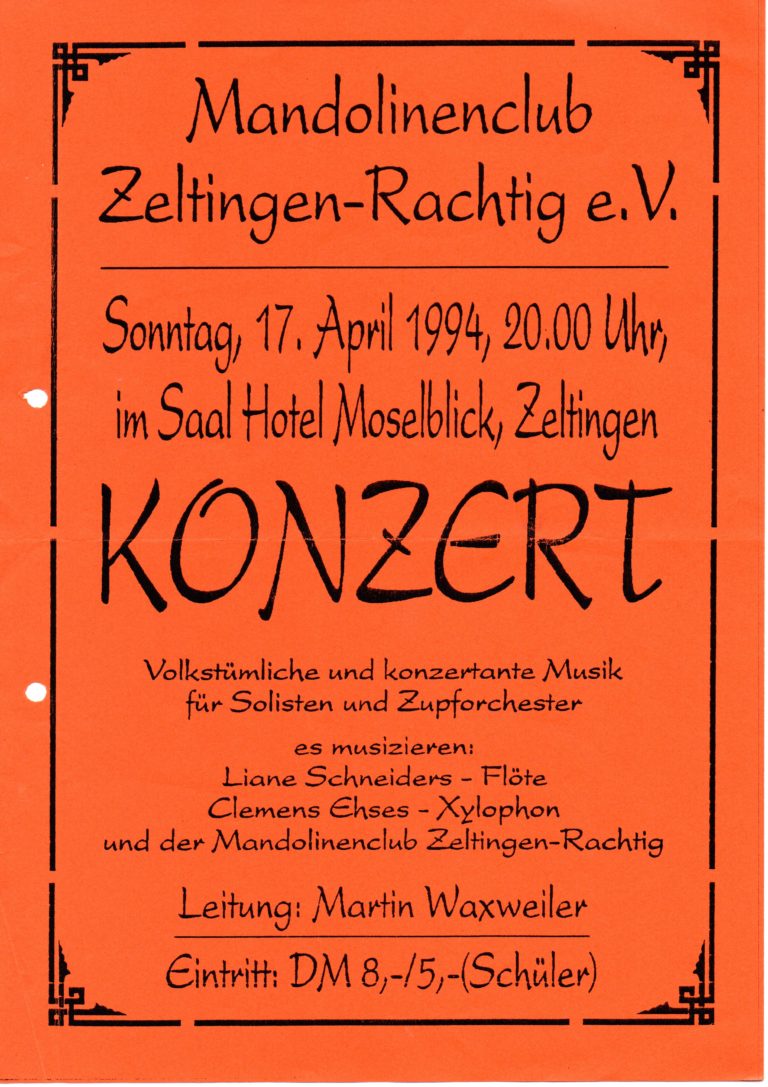 Plakat 1994 – Volkstümliche und konzertante Musik für Solisten und Zupforchester